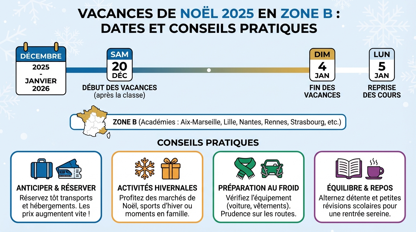 Calendrier des vacances de Noël 2025 en zone B