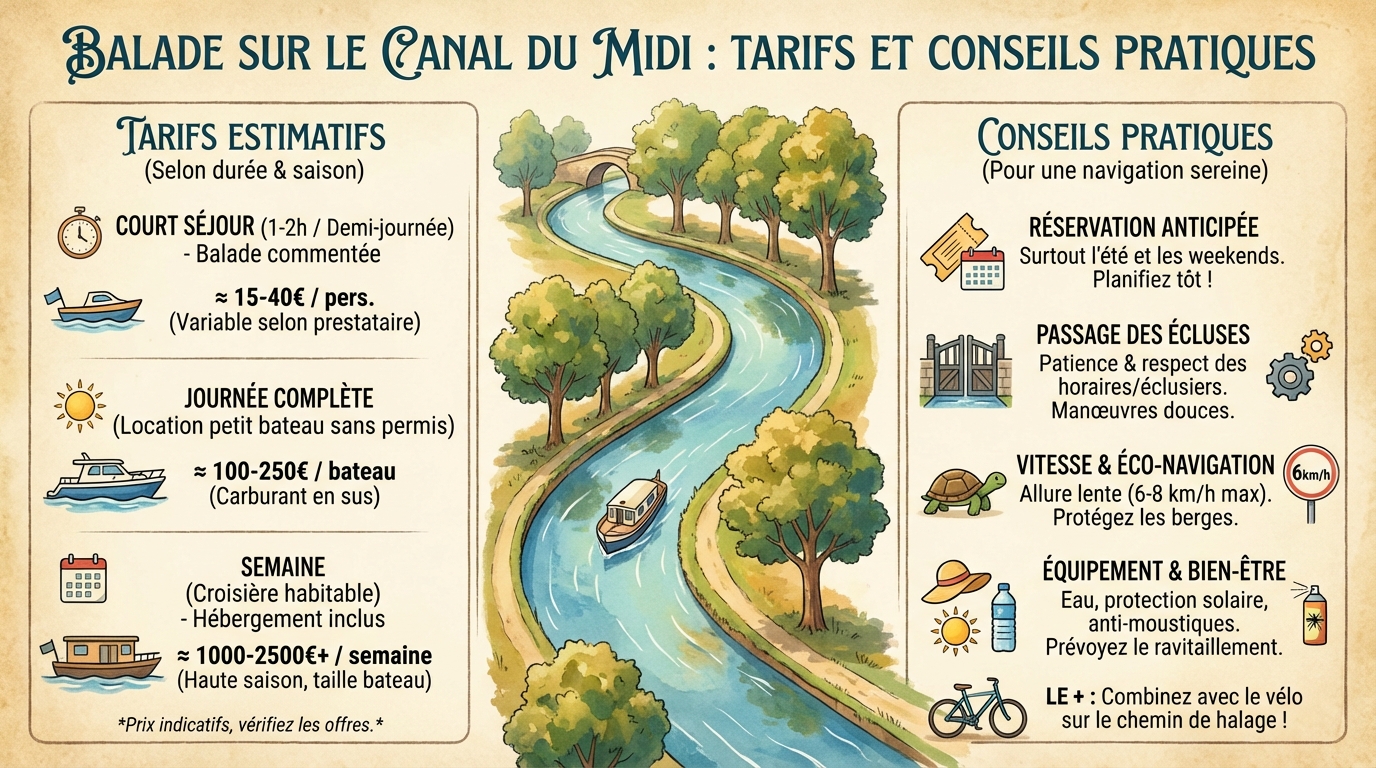 Balade sur le canal du midi : tarifs et conseils pratiques 1 À quoi s'attendre lors de votre balade
