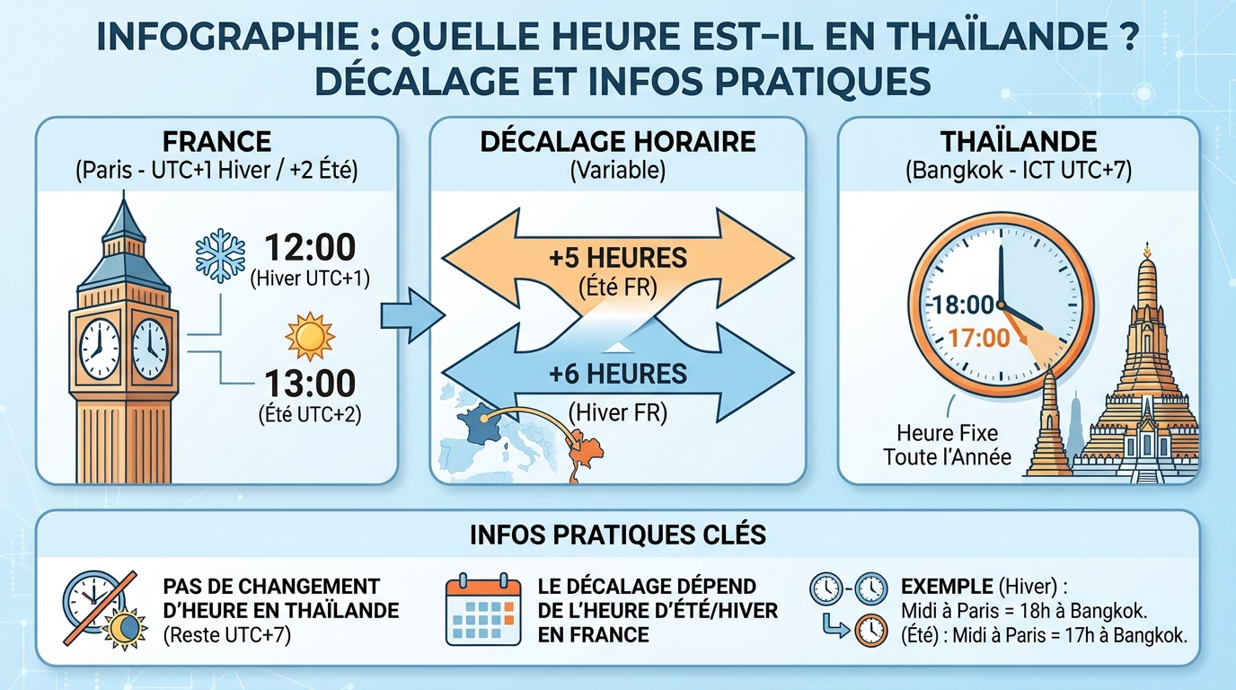 Quelle heure est-il en thaïlande ? décalage et infos pratiques 1 Heure actuelle en Thaïlande
